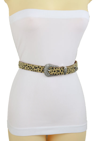 Brand New Women Animal Print Leopard Waistband Skinny Cheetah Belt Western Buckle Size M L