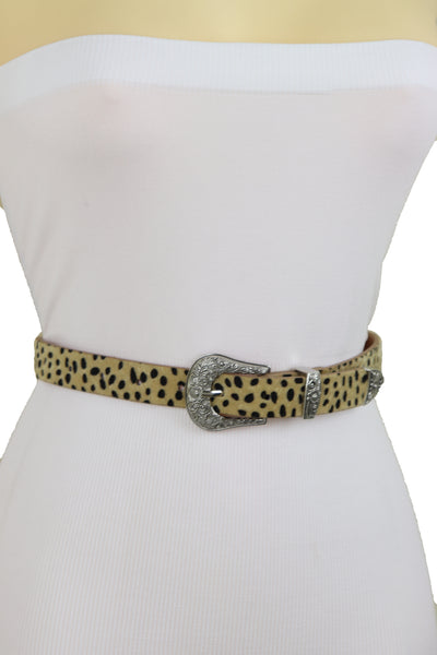 Brand New Women Animal Print Leopard Waistband Skinny Cheetah Belt Western Buckle Size M L