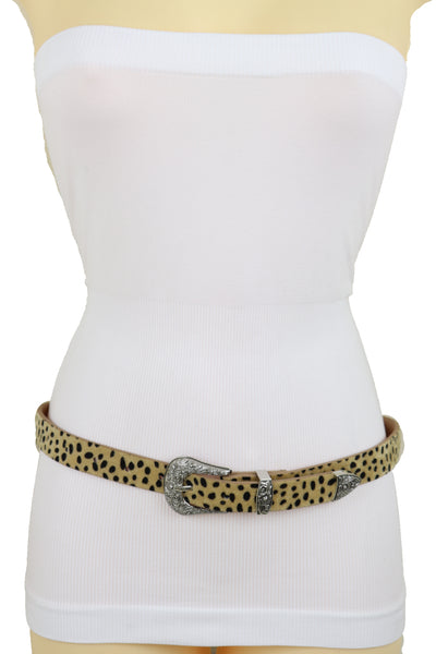 Brand New Women Animal Print Leopard Waistband Skinny Cheetah Belt Western Buckle Size M L