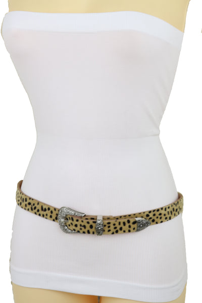 Brand New Women Animal Print Leopard Waistband Skinny Cheetah Belt Western Buckle Size M L