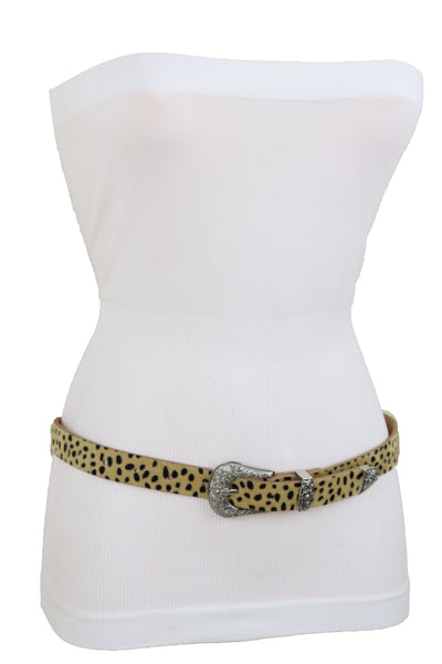 Brand New Women Animal Print Leopard Waistband Skinny Cheetah Belt Western Buckle Size M L