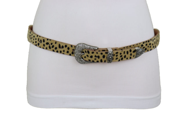Brand New Women Animal Print Leopard Waistband Skinny Cheetah Belt Western Buckle Size M L