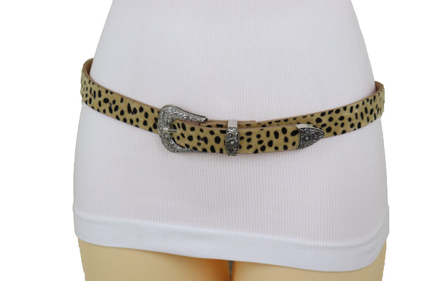 Brand New Women Animal Print Leopard Waistband Skinny Cheetah Belt Western Buckle Size M L