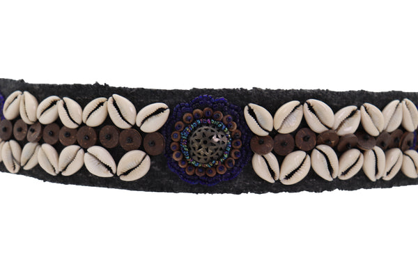 Brand New Women Waist Hip Ethnic Seashell Charm Black Fabric Tie Fashion Indian Belt Size M L XL