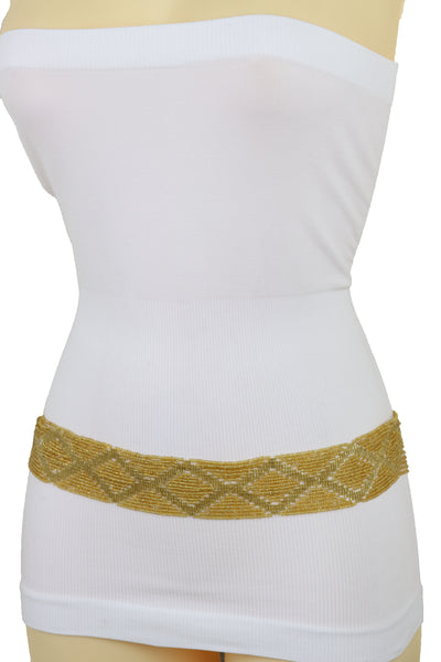 Brand New Women Tie Fashion Belt Yellow Gold Beads Wrap Around Hip High Waist Size M L