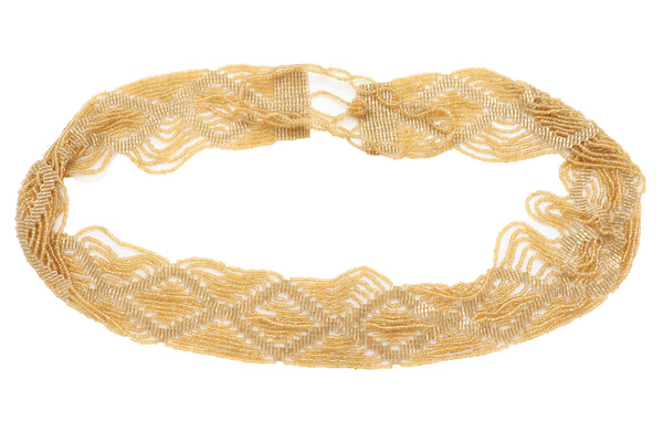 Women Tie Fashion Belt Yellow Gold Beads Wrap Around Hip High Waist Adjustable Size Band M L