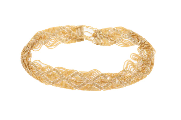 Women Tie Fashion Belt Yellow Gold Beads Wrap Around Hip High Waist Adjustable Size Band M L
