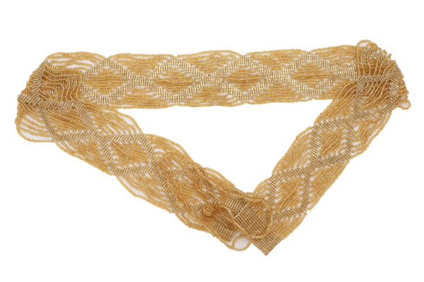 Women Tie Fashion Belt Yellow Gold Beads Wrap Around Hip High Waist Adjustable Size Band M L