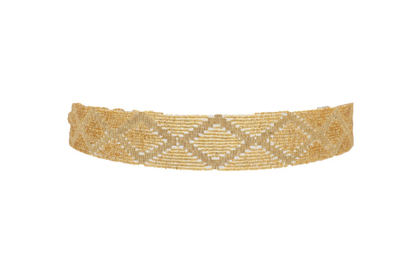 Women Tie Fashion Belt Yellow Gold Beads Wrap Around Hip High Waist Adjustable Size Band M L