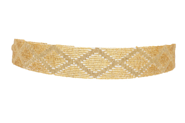 Women Tie Fashion Belt Yellow Gold Beads Wrap Around Hip High Waist Adjustable Size Band M L
