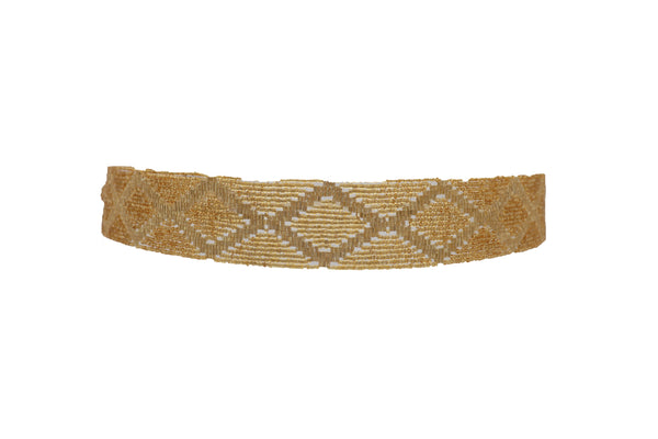 Women Tie Fashion Belt Yellow Gold Beads Wrap Around Hip High Waist Adjustable Size Band M L
