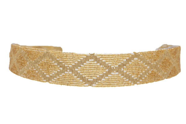 Women Tie Fashion Belt Yellow Gold Beads Wrap Around Hip High Waist Adjustable Size Band M L