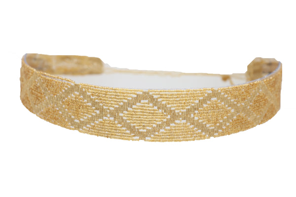 Women Tie Fashion Belt Yellow Gold Beads Wrap Around Hip High Waist Adjustable Size Band M L