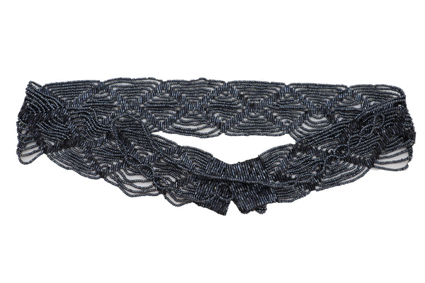 Brand New Women Hip High Waist Navy Blue Beads Waistband Wrap Around Tie Belt Fit Size M L