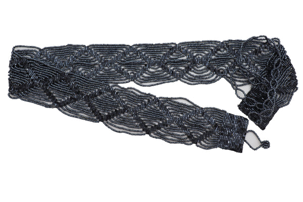 Brand New Women Hip High Waist Navy Blue Beads Waistband Wrap Around Tie Belt Fit Size M L