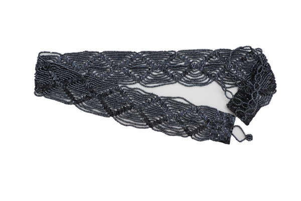 Brand New Women Hip High Waist Navy Blue Beads Waistband Wrap Around Tie Belt Fit Size M L