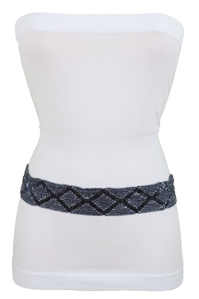 Brand New Women Hip High Waist Navy Blue Beads Waistband Wrap Around Tie Belt Fit Size M L