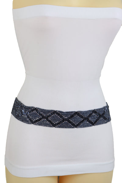 Brand New Women Hip High Waist Navy Blue Beads Waistband Wrap Around Tie Belt Fit Size M L