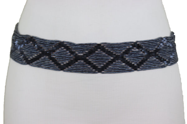 Brand New Women Hip High Waist Navy Blue Beads Waistband Wrap Around Tie Belt Fit Size M L