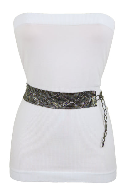 Brand New Women High Waist Hip Bronze Green Beads Wrap Around Tie Fashion Belt Size M L