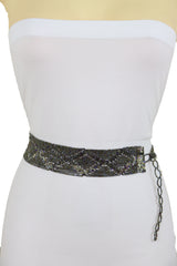 Women High Waist Hip Bronze Green Beads Wrap Around Tie Fashion Belt Adjustable Band Size M L