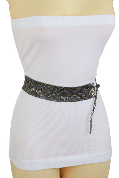 Brand New Women High Waist Hip Bronze Green Beads Wrap Around Tie Fashion Belt Size M L