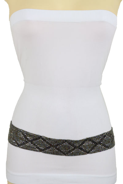 Brand New Women High Waist Hip Bronze Green Beads Wrap Around Tie Fashion Belt Size M L