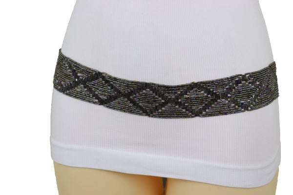Brand New Women High Waist Hip Bronze Green Beads Wrap Around Tie Fashion Belt Size M L
