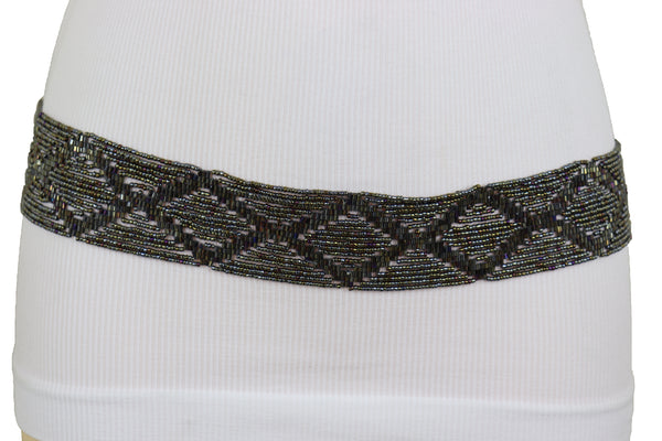 Brand New Women High Waist Hip Bronze Green Beads Wrap Around Tie Fashion Belt Size M L