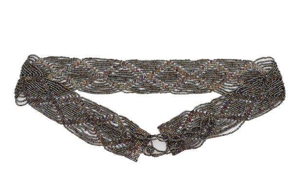 Women High Waist Hip Bronze Green Beads Wrap Around Tie Fashion Belt Adjustable Band Size M L