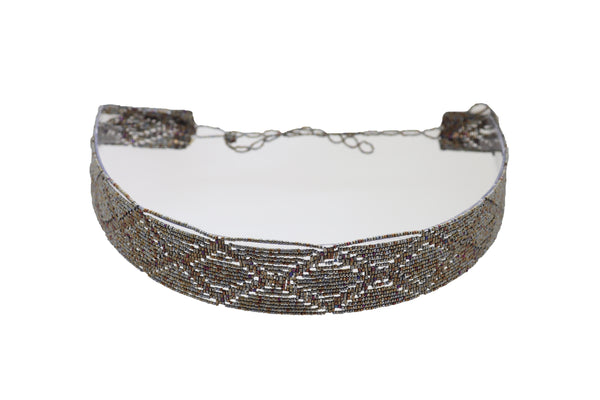 Women High Waist Hip Bronze Green Beads Wrap Around Tie Fashion Belt Adjustable Band Size M L