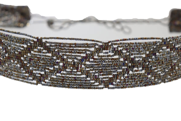 Brand New Women High Waist Hip Bronze Green Beads Wrap Around Tie Fashion Belt Size M L