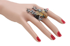 Black Ring Metal Fashion Gold Frog Animal Jewelry Elastic Band One Size
