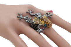 Women Black Ring Metal Fashion Gold Frog Animal Jewelry Elastic Band One Size Fits All