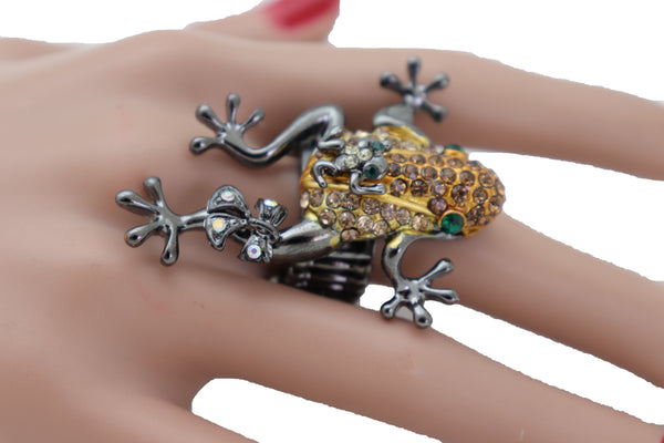Brand New Women Black Ring Metal Fashion Gold Frog Animal Jewelry Elastic Band One Size