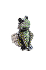Silver Metal Ring Elastic Band Green Color Frog One Size