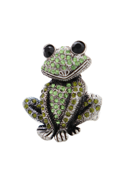 Brand New Women Silver Metal Ring Fashion Jewelry Elastic Band Green Color Frog One Size