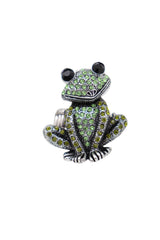 Silver Metal Ring Elastic Band Green Color Frog One Size