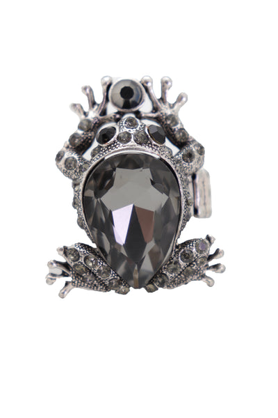 Women Silver Metal Frog Ring Fashion Jewelry Elastic Band One Size Fits All Bling Style
