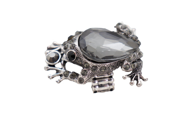Women Silver Metal Frog Ring Fashion Jewelry Elastic Band One Size Fits All Bling Style