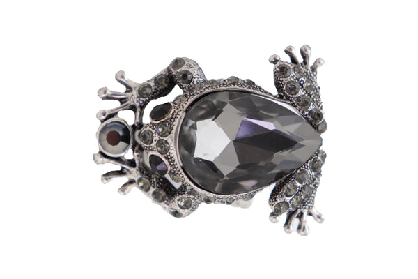 Women Silver Metal Frog Ring Fashion Jewelry Elastic Band One Size Fits All Bling Style