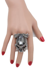 Women Silver Metal Frog Ring Elastic Band One Size Fits All Bling Style