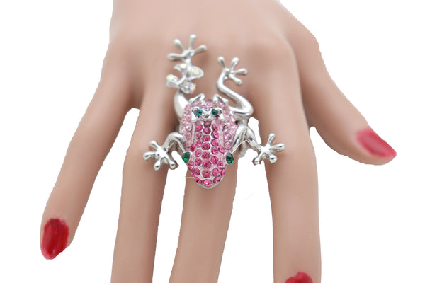 Brand New Women Silver Metal Fashion Ring Pink Frog Elastic Band Animal Fancy Sexy Jewelry