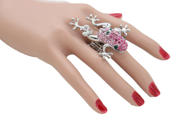 Brand New Women Silver Metal Fashion Ring Pink Frog Elastic Band Animal Fancy Sexy Jewelry