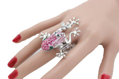 Silver Metal Fashion Ring Pink Frog Elastic Band Animal Fancy Sexy Jewelry