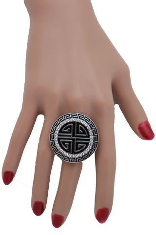 Brand New Women Silver Metal Round Ring Fashion Elastic Band Designer Greek Style Jewelry