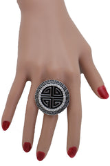 Silver Metal Round Ring Fashion Elastic Band Designer Greek Style Jewelry