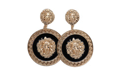 Women Big Hook Stud Earrings Set Gold Lion Round Bling Jewelry Party Time