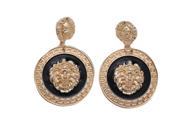 Brand New Women Big Hook Stud Earrings Set Fashion Jewelry Gold Lion Round Bling Jewelry