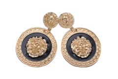 Women Big Hook Stud Earrings Set Gold Lion Round Bling Jewelry Party Time